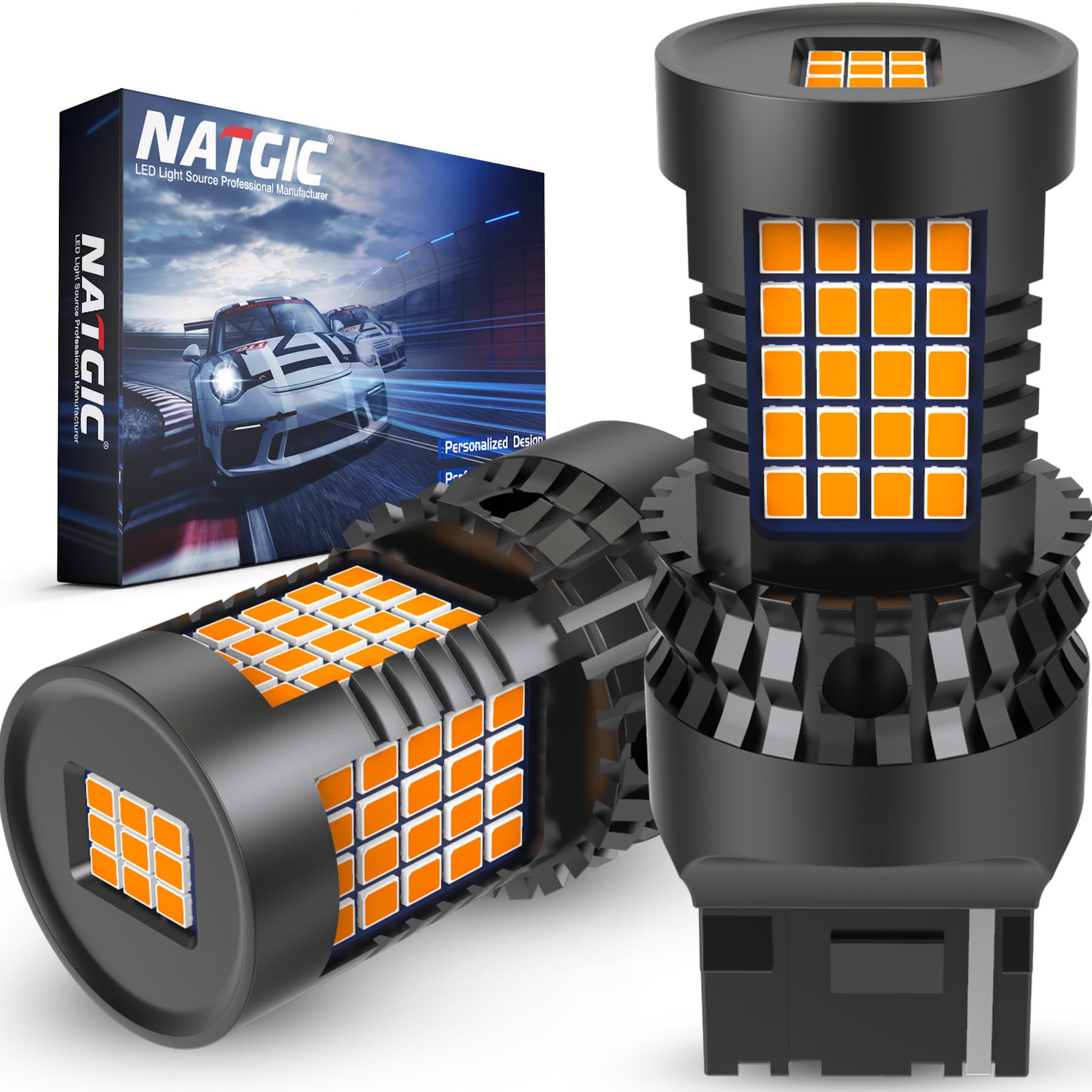 T20 7440 Amber LED Żarówki LED W21W CanBus Wbudowany rezystor ładowania do przednich lub tylnych kierunkowskazów samochodowych, boczne światło kierunkowskazu, 89 szt. chipów LED 4000 lm (zestaw
