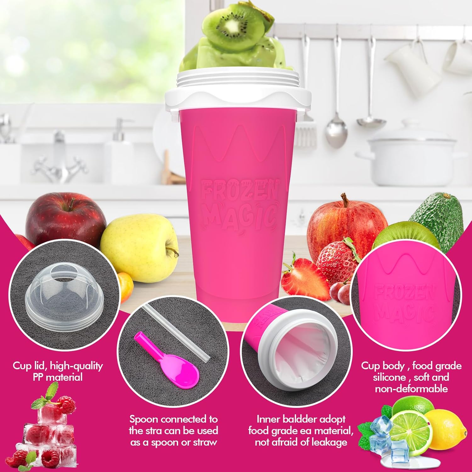 3PCS Slushie Maker Cups, DIY Magic Slushy Maker Squeeze Cups, Smoothie Slushy Cup for Juices, Milk and Ice Cream Make, Double Layer Squeeze Slushy Maker Cup, Birthday Gifts for Friends&Family