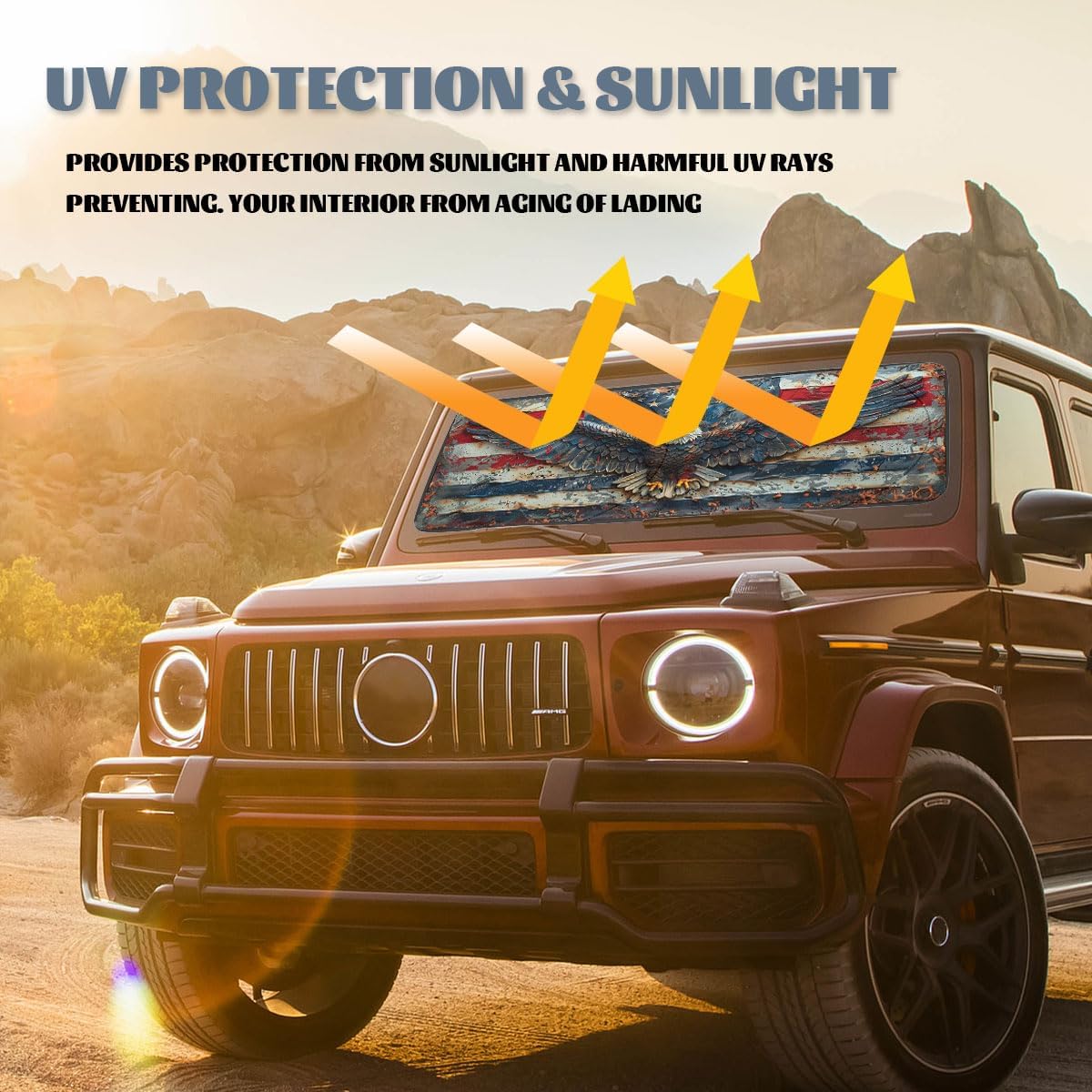 American Flag Windshield Sunshade, Universal Fit, 59L x 31.5W Inch, Blocks UV Rays, Car, SUV, Truck Accessories image 5