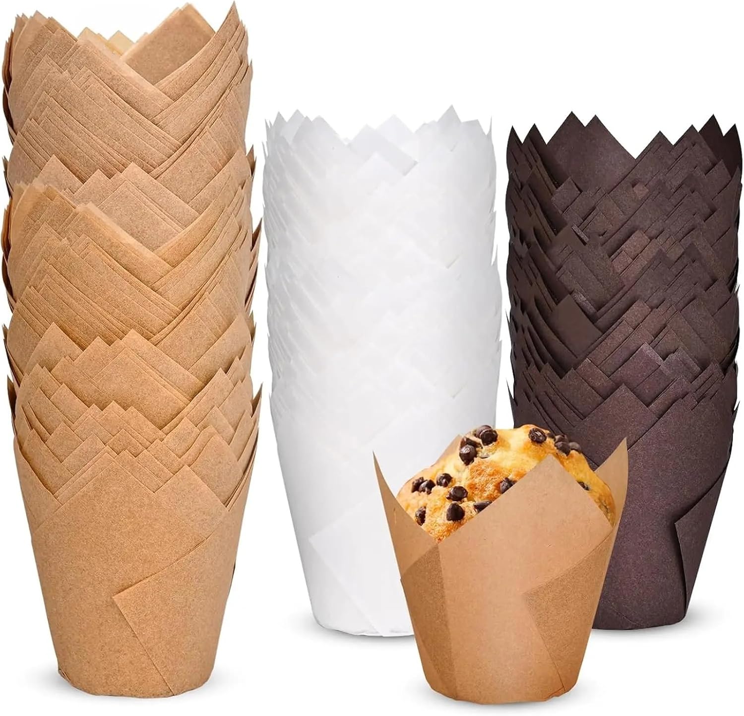 300Pcs Natural Tulip Cupcake Liners for Baking, Parchment Paper Muffin Liners