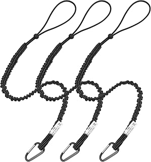 Tool Lanyards, 3 Pack Safety Tool Leash, Retractable Bungee Cord with Aluminum Lock Carabiner and Adjustable Loop End, Maximum Weight Limit 13.6KG / 30lb, Fall Restraint with Shock Cord Stopper