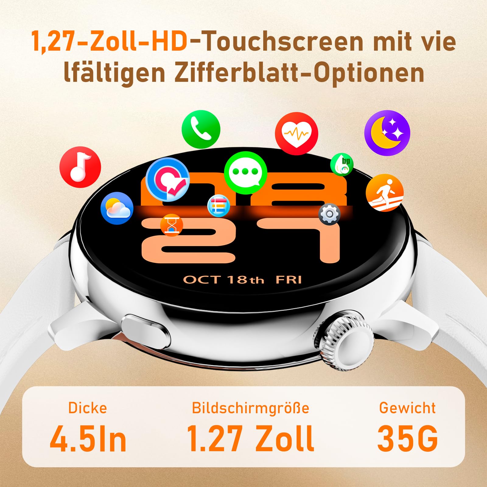OKYUK Smartwatch Damen mit Telefonfunktion, 1.27 HD Voll Touch Screen, Fitnessuhr Damen mit 24h Herzfrequenz, SpO2-Tracking und Schlafüberwachung, 90 Sportmodi, Kompatibel mit Android IOS