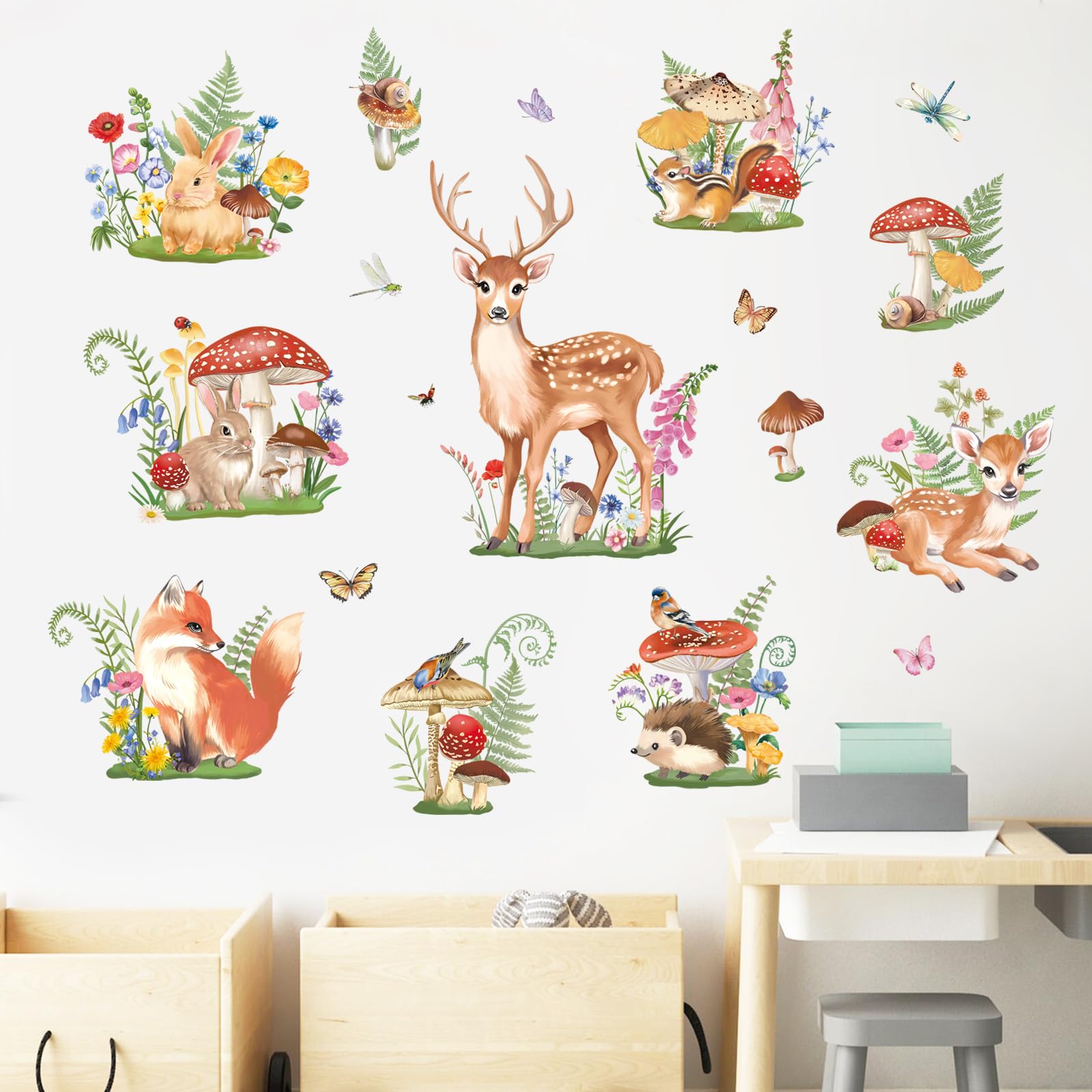 FUFUQUARE Spring Woodland Animals Wall Stickers Cartoon Deer Rabbit Squirrel Wall Art Decals Vinyl Removable Peel and Stick for Baby Kids Nursery Bedroom Living Room Playroom - Image 3