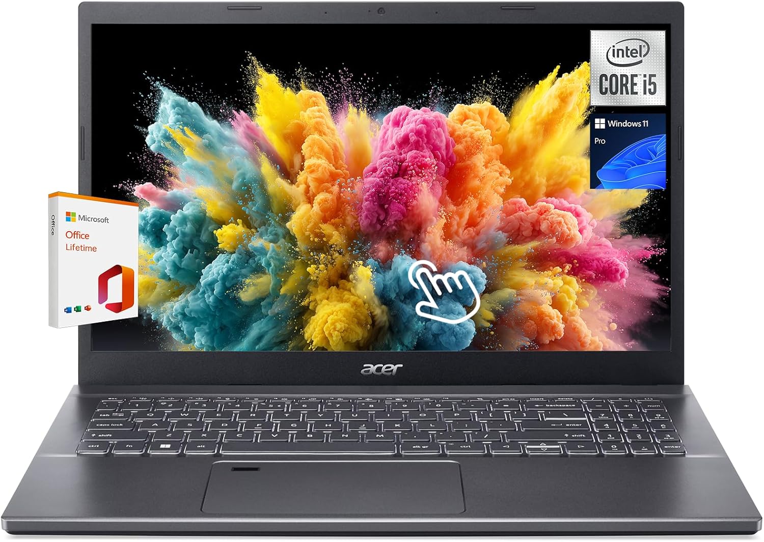 acer Aspire 5: 15.6" FHD Touch Laptop - 13th Gen Intel i5-13420H, 8GB LPDDR5 RAM, 512GB SSD, Wi-Fi 6, with Lifetime Office, Thin & Light, Windows 11 Pro