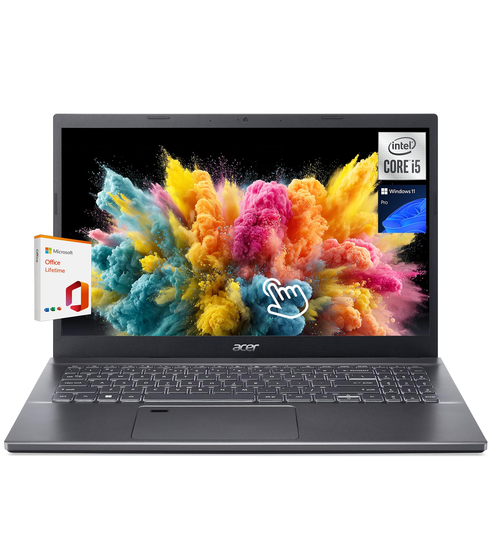 Aspire 5: 15.6" FHD Touch Laptop - 13th Gen Intel i5-13420H, 8GB LPDDR5 RAM, 512GB SSD, Wi-Fi 6, with Lifetime Office, Thin & Light, Windows 11 Pro