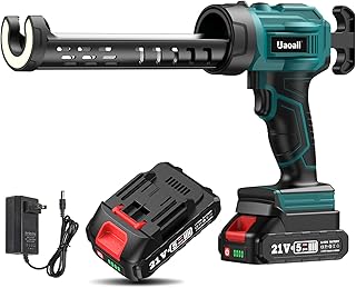 Cordless Caulking Gun, 20V Electric Caulk Adhesive Gun w/2.0Ah Li-Battery & Charger, LED Light, 4 Adjustable Speeds Drip-Free Silicone Gun w/ 3 in 1 Caulking Tools for Filling, Sealing -10oz/300ml