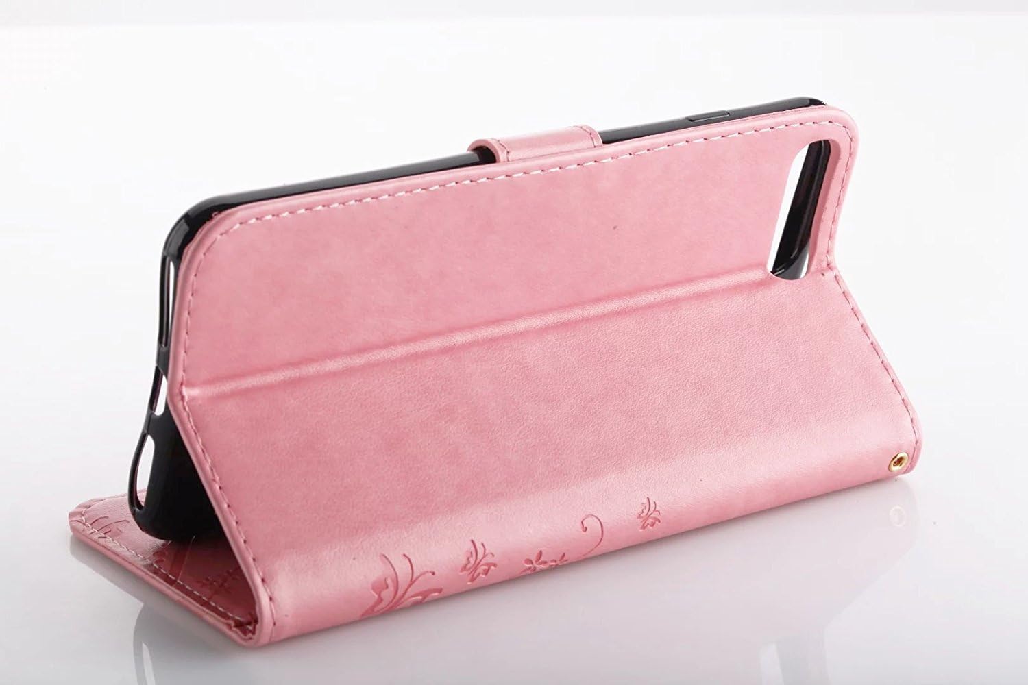 iPhone 7 Flower Wallet Case, Miniko(TM) Premium PU Leather [Flower] 3D Handmade Bling Butterfly Diamond Crystal Flip [Card Slot] Wallet Case Cover for iPhone 7 with Kickstand and Wrist Strap Pink
