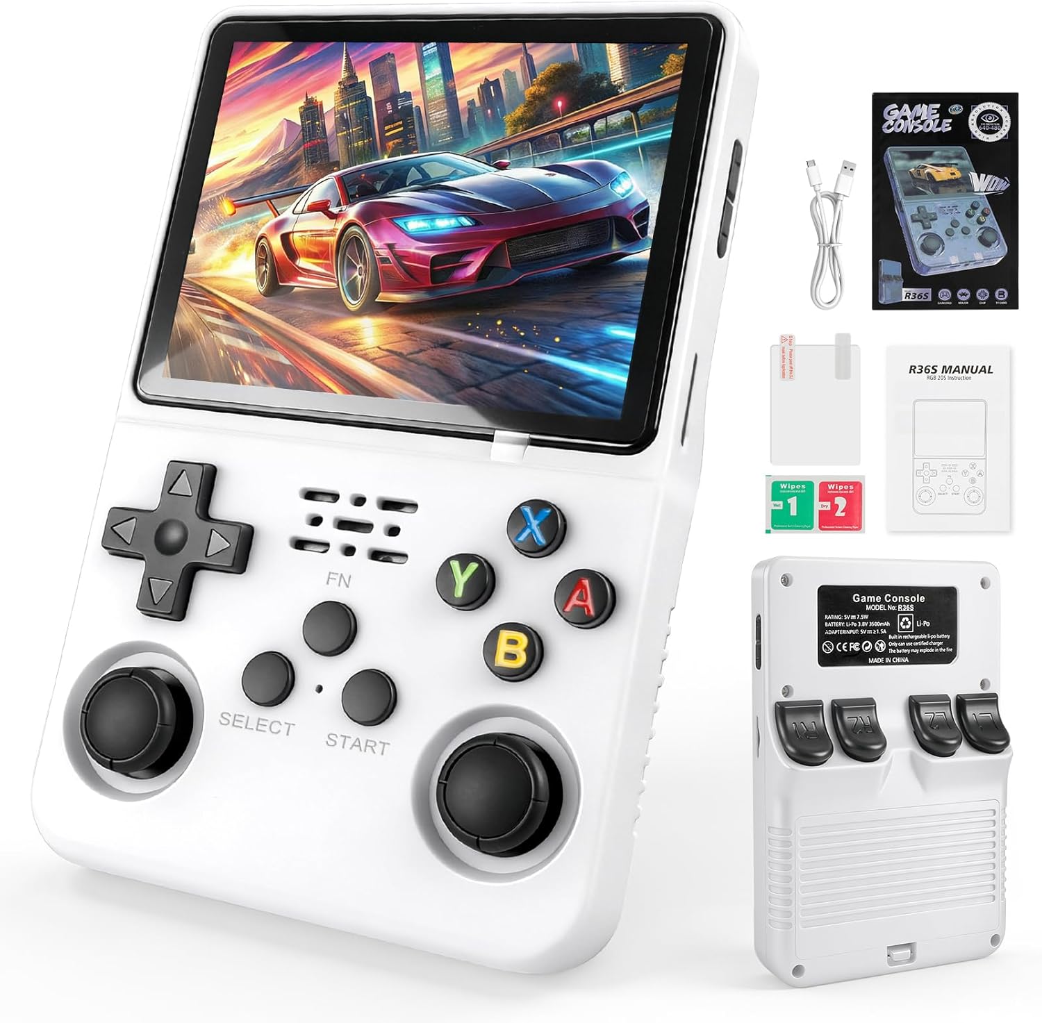 Retro Handheld Game Console with 20000+ Games, 3.5" IPS Display, 64GB Storage, 3500mAh Battery, Portable Retro Gaming Console Gift for Family and Friends (White)