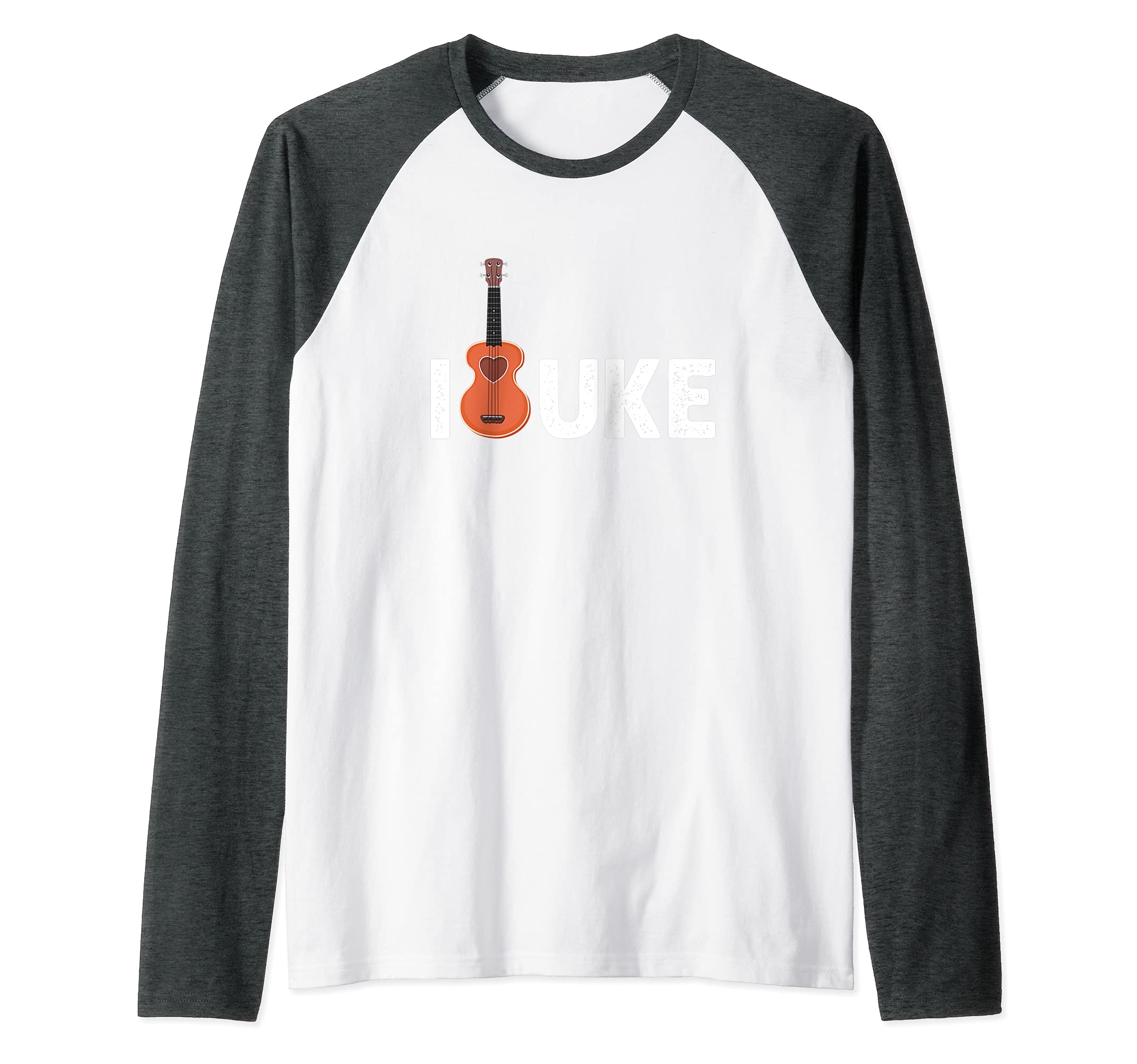 I Love Uke Heart Hawaiian Acoustic Musician Guitar Hawaii Raglan Baseball Tee, Grey