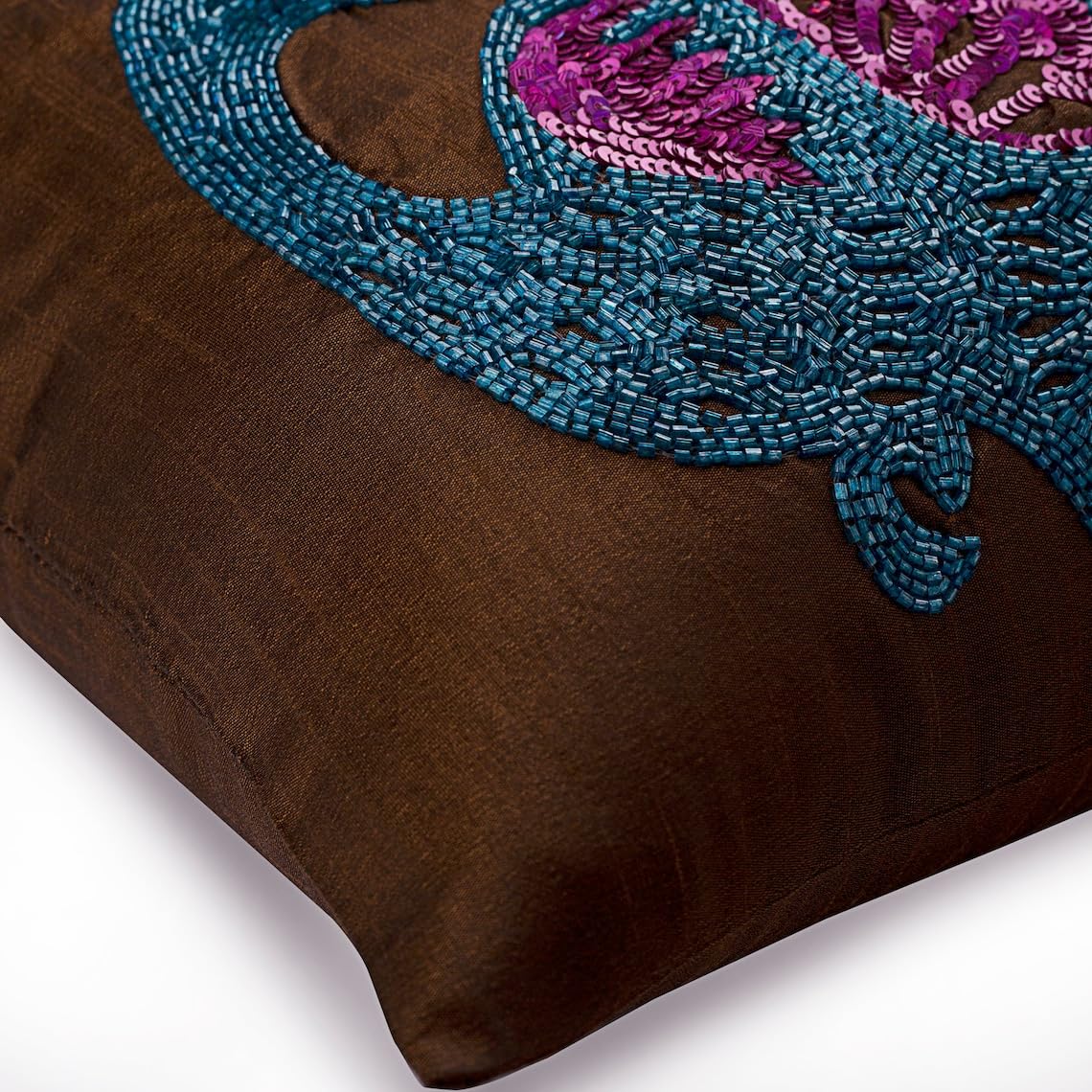 The HomeCentric Blu Reale Set di 2, 65x65 cm Art Silk Fodere Per Cuscino, Grata, Traliccio, Perline Blu Seta Federa Cuscino, Moderno Marocchino Euro Pillow Sham - Blue Lagoon