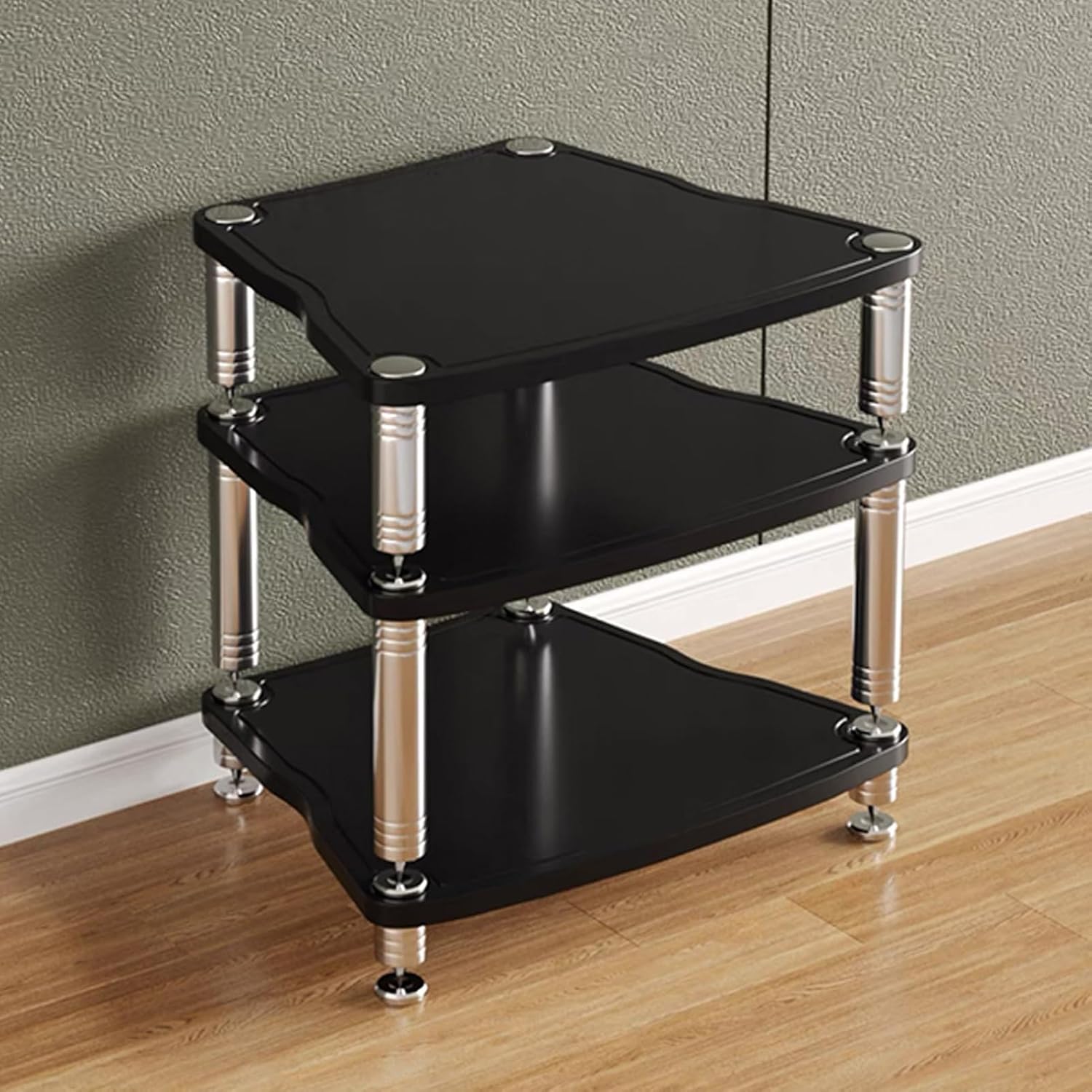 AV Media Stand Video Audio Rack, 2/3/4-Tier Stereo Cabinet with Shock-Absorbing Foot, Open Storage Shelf, HiFi Shelf Multi-Function Media Storage Cabinets(White,4-Tier)
