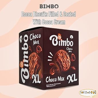 Bimbo Cocoa Biscuits Filled & Coated With Cocoa Cream Original Choco Max Chocolate Egyptian Halal Cookies Crispy Delicious Sweet (2 Pack XL 12 Peices)