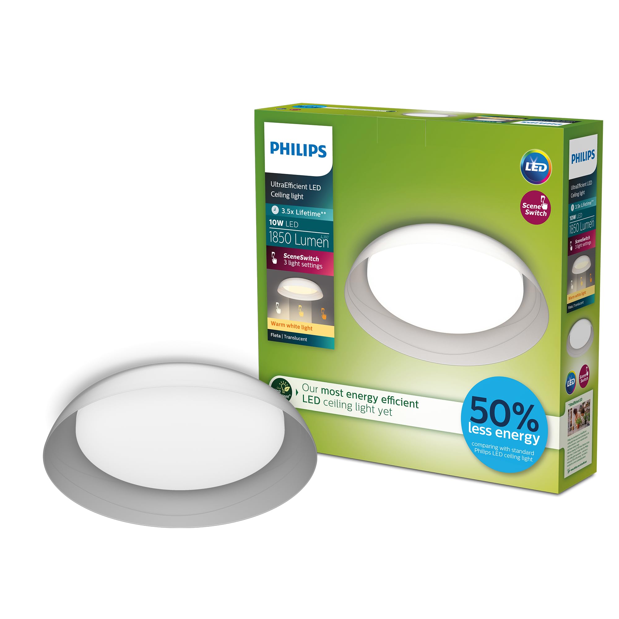 Philips PHILIPS Fleta UltraEfficient Ceiling, SceneSwitch, Teak, 10W, 1850Lm, 2700K, IP20