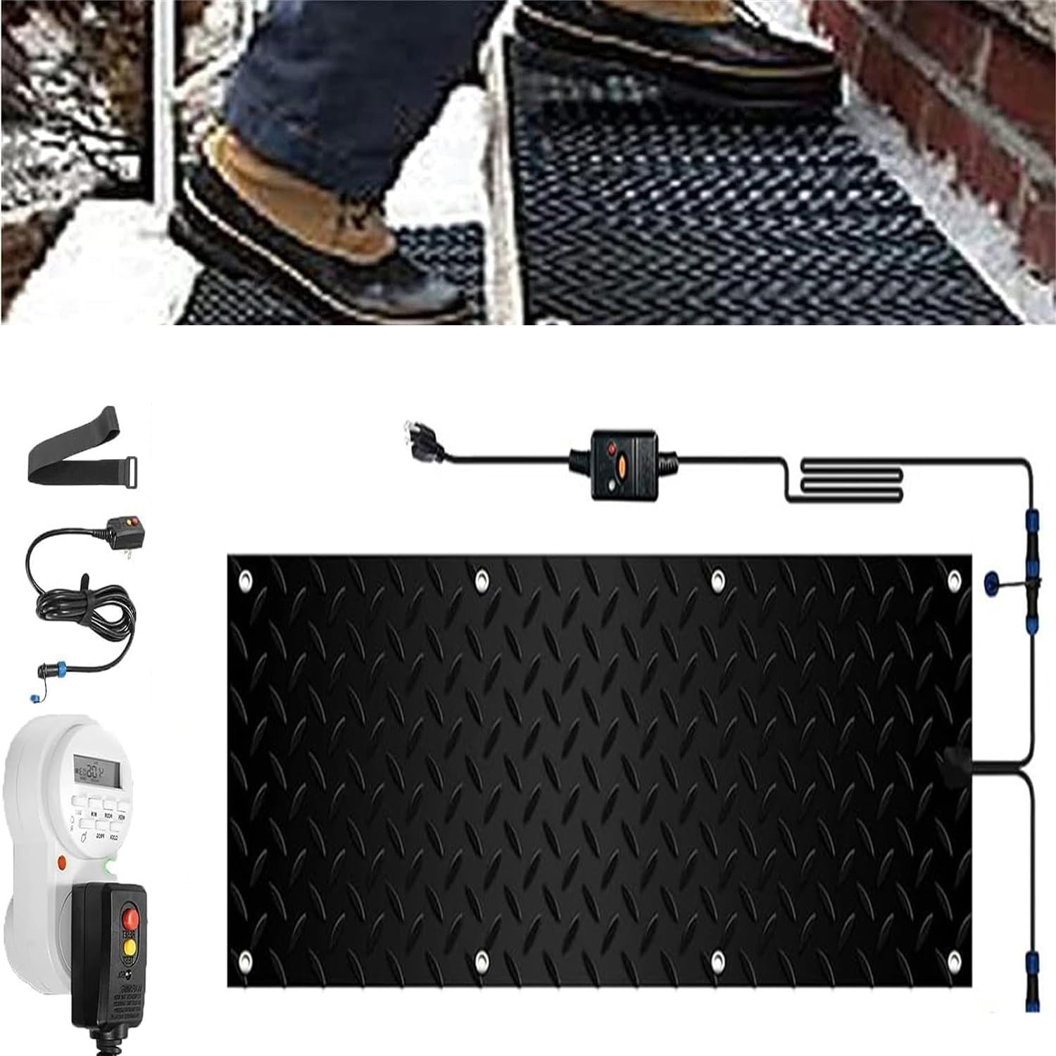 Tapis chauffants pour faire fondre la neige avec minuterie, 1/2/3/4/5 pièces, tapis chauffant en caoutchouc antidérapant pour l'hiver en plein air, marches, portes