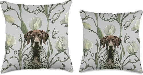 Miniatura 3 de German Shorthaired Pointer White Gray Sweet Pea Flowers Throw Pillow