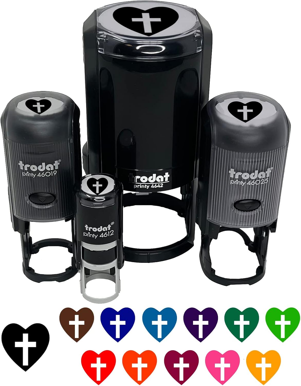 Cross in Heart Christian Self-Inking Rubber Stamp Ink Stamper for Stamping Crafting Planners - 1-1/2 Inch Large - Red Ink