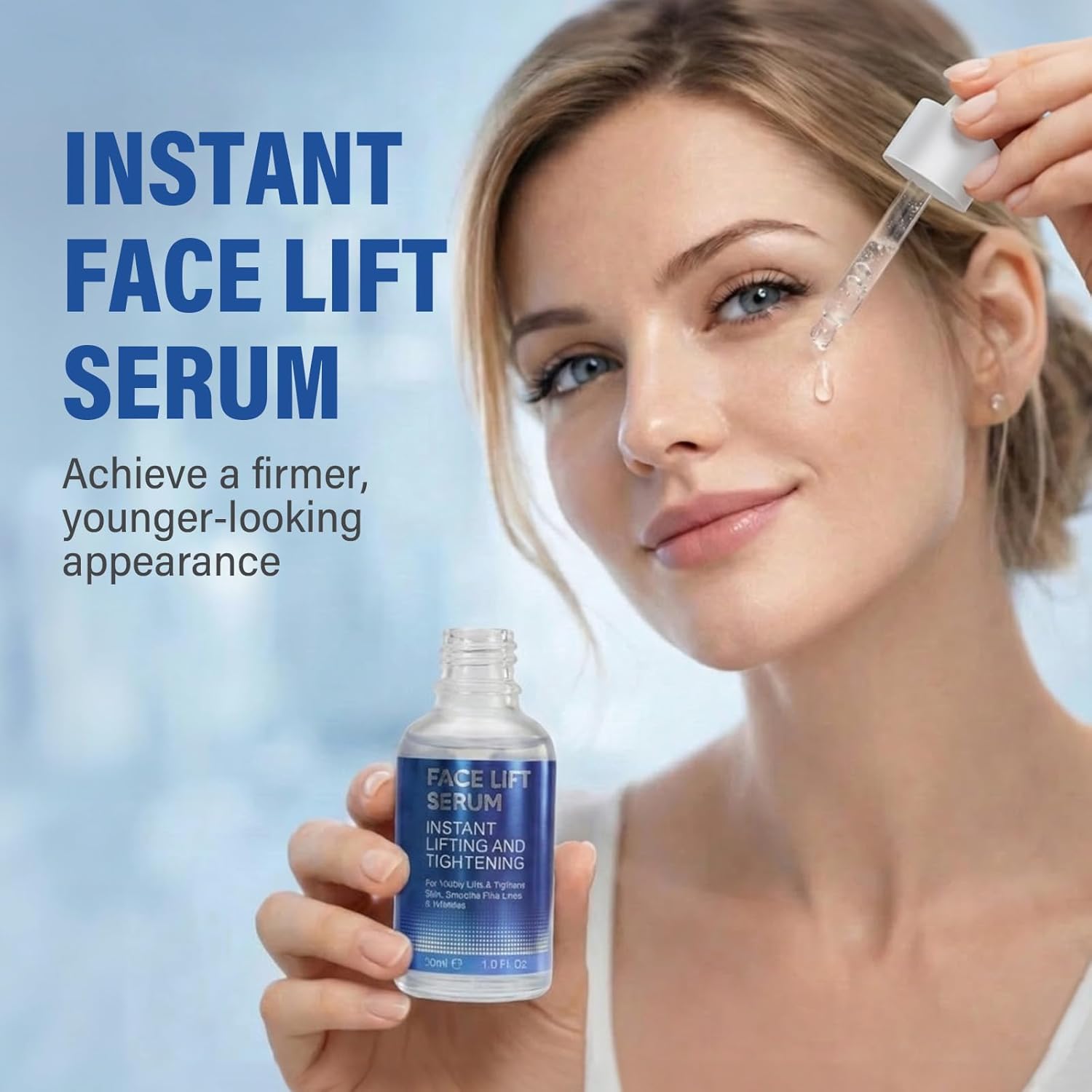Instant Face Lift Serum-Temporary Lifting & Tightening Facial Serum for Women & Men | Visibly Smooths Skin Appearance with Peptides & Hyaluronic Acid | 1 Fl Oz