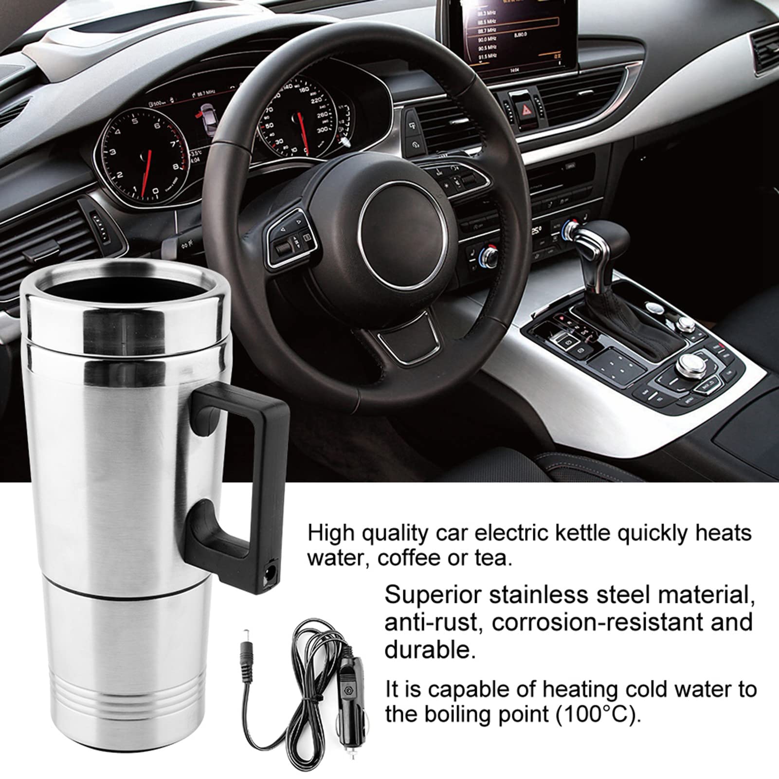 LIZEALUCKY Car Electric Kettle 350ML 150ML Stainless Steel Car Plug Electric Kettle Coffee Tea Hot Bottle Water Heating Kettle Travel Heating Cup Portable Water Heater 12V