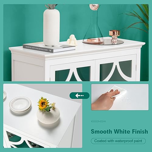 Miniatura 6 de LOKO Armario de buffet, aparador de cocina con puertas y patrones decorativos, armario versátil de almacenamiento de piso con estante ajustable para