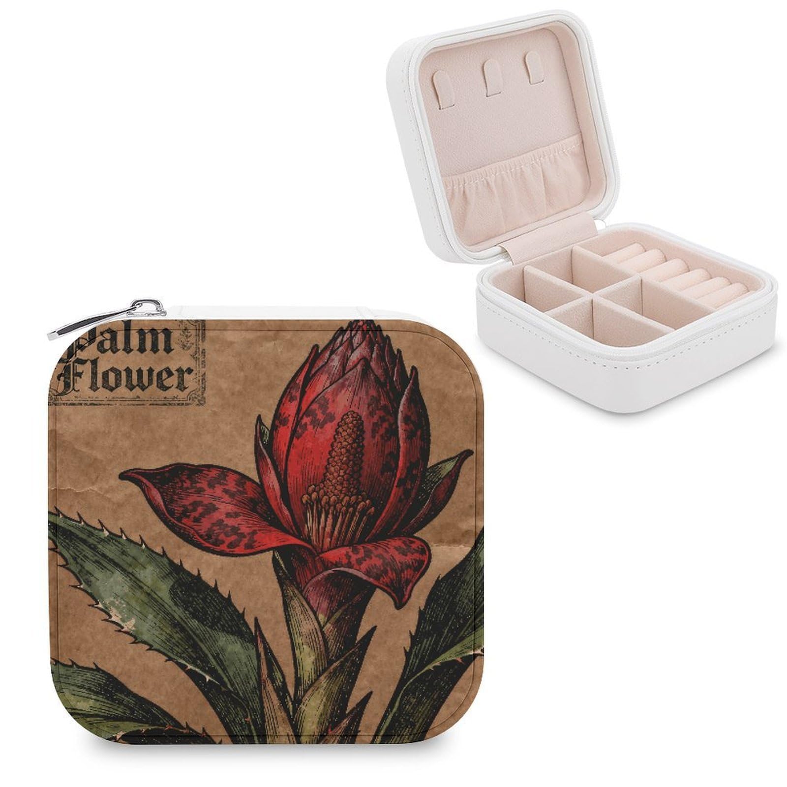 FekiLoot Palm Flower Jewelry Box Exquisite Jewelry Organizer Silver Gold Trinket Storage Case Multi Compartments Cute Earrings Ring Necklace Holder For Woman Household Gift