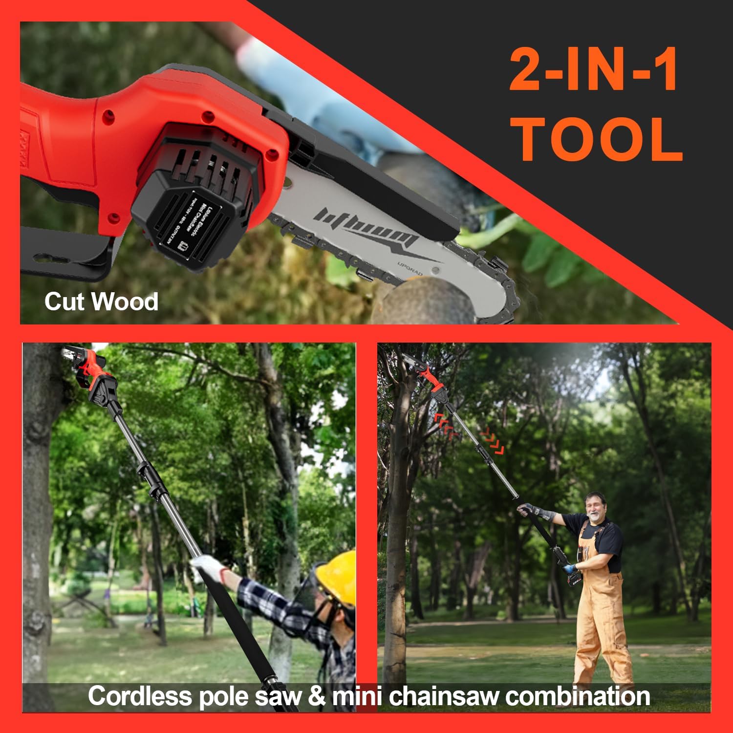 2-in-1 Electric Pole Saw/Cordless Pole Saw& Pruner Brushless Motor,20v Lithium Battery, Extendable to 8.6ft for High Tree Trimming. Lightweight & Powerful Gardening Tool-Perfect Valentine's (Yellow)