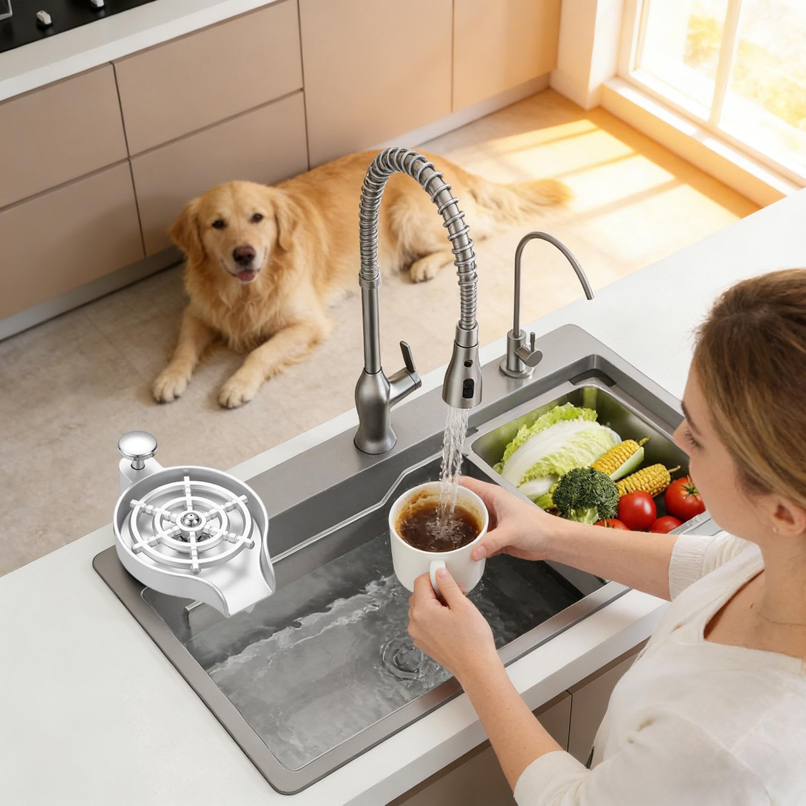 Dispositivo Enjuagador De Copas Accesorios De Cocina De Acero Inoxidable De | Accesorio de Enjuagador de Vasos para Fregadero Para Hogar Residencia Hotel Restaurante Apartamento Negoc