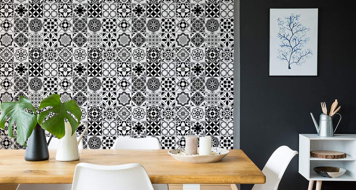 Muralo Papier Peint Noir et Blanc Mosaïque Méditerranéenne - 10m x 53 cm