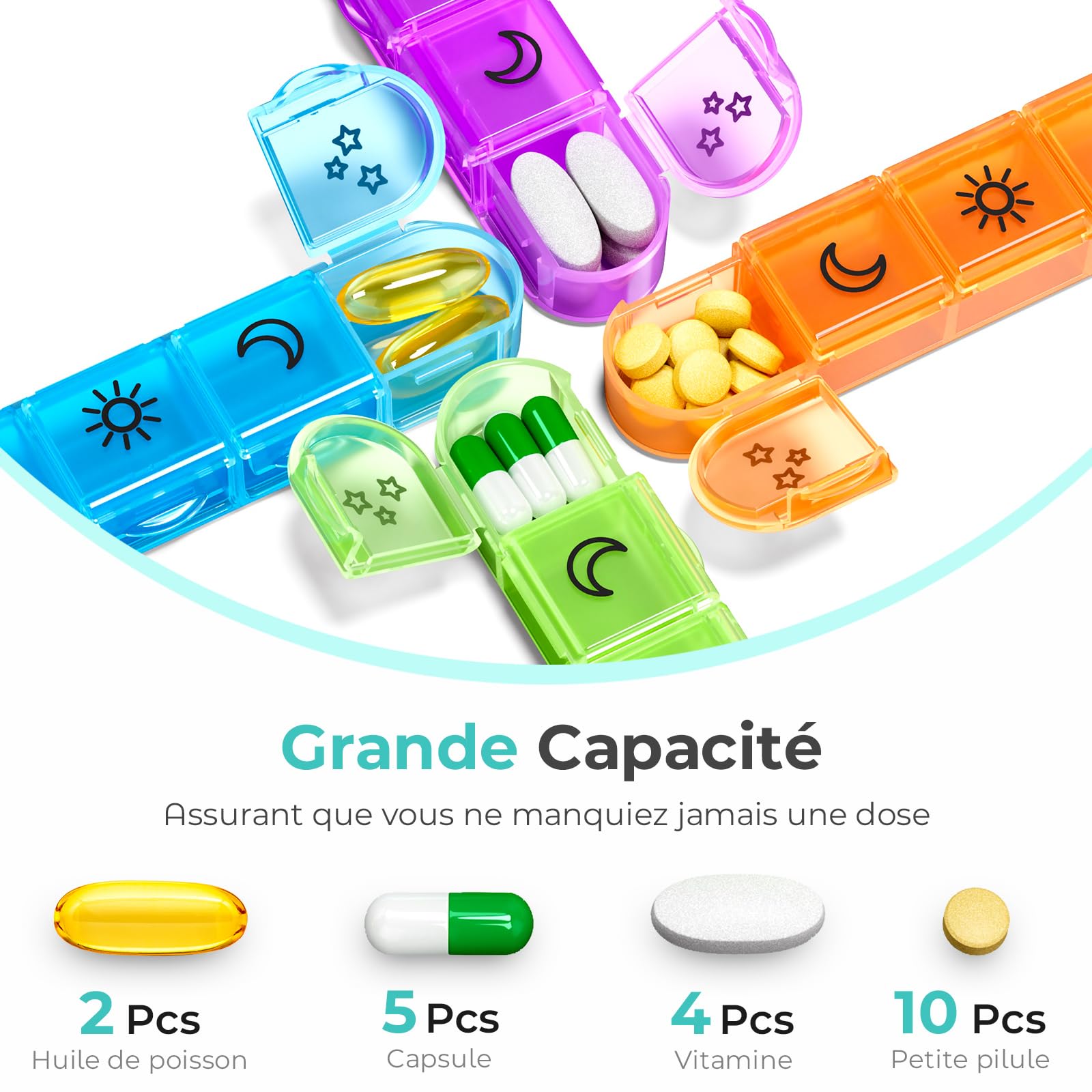 Colorwing Pilulier Mensuel 32 Jours - Pilules 4 Fois | Modèle avec motif, facile à saisir, facile à ouvrir et amovible individuellement