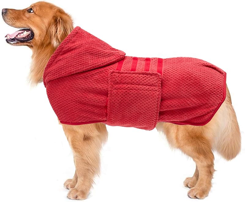 Capa de chuva e secagem para cães com capuz, microfibra absorvente, Geyecete, Vermelha, tamanho S