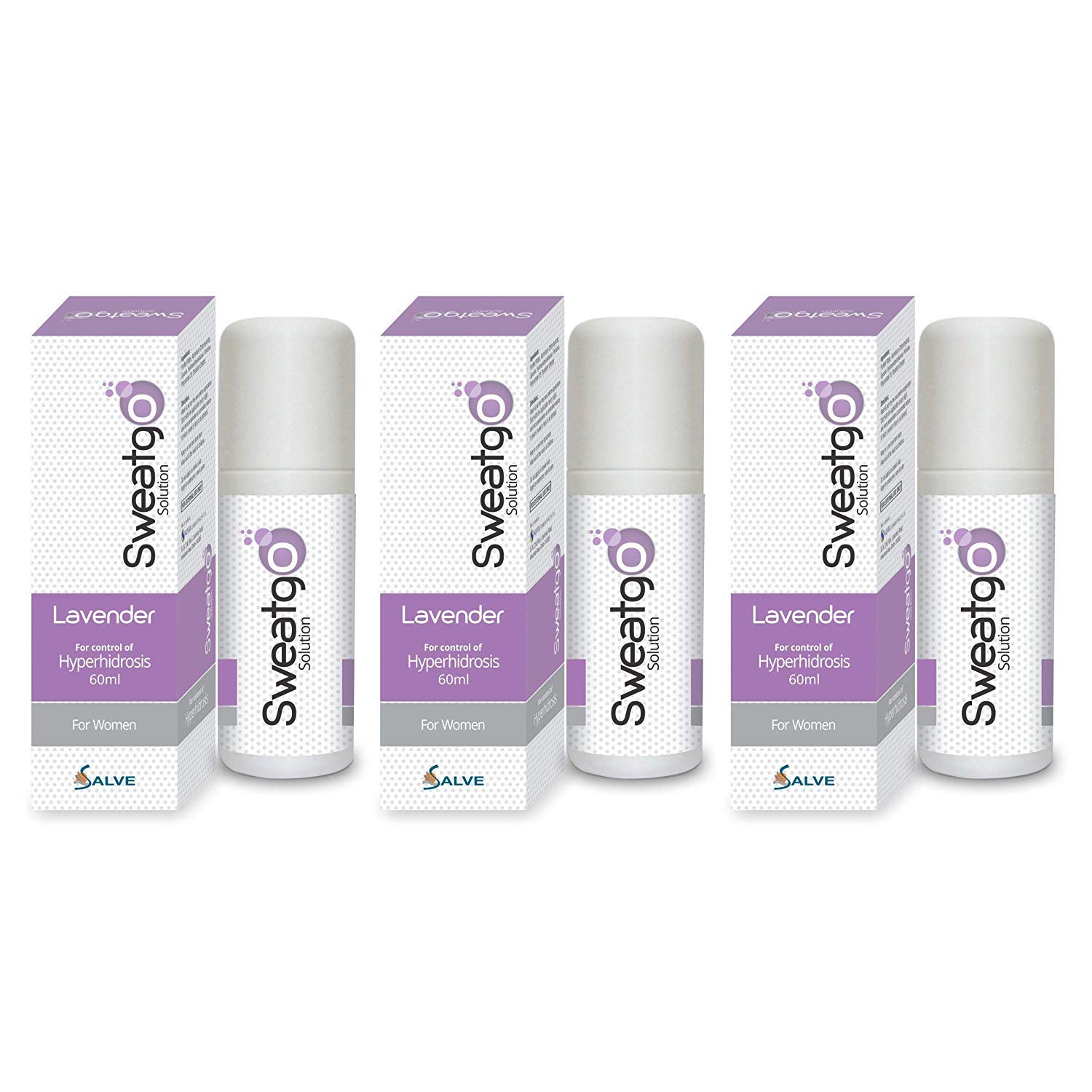 Sweatgo Roll-On Solution for Excessive Sweating & Hyperhidrosis | Antiperspirant Sweat Control for Underarms, Palms, Feet (Lavender) | 60ml (Pack of 3)