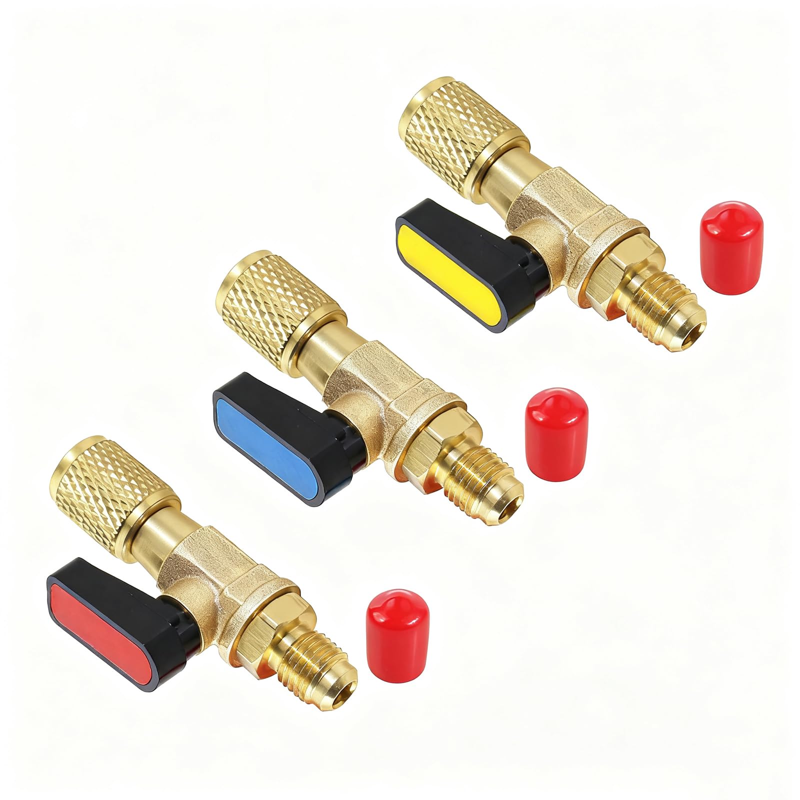 3 pièces d'adaptateurs de valve à bille compacte pour réfrigérant, 1/4 pouce SAE pour R410A R134A R12 R22 AC HVAC & R12 R22 vers R134A, compatible avec les tuyaux de charge R502 pour réfrigérant AC