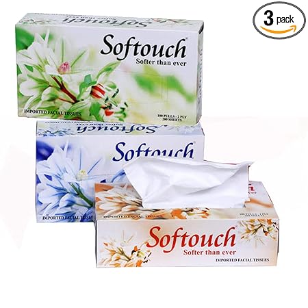 SofTouch 2 Ply Face tissue paper 100 pulls 200 sheets Each Box- Set of 3 (Multicolor)