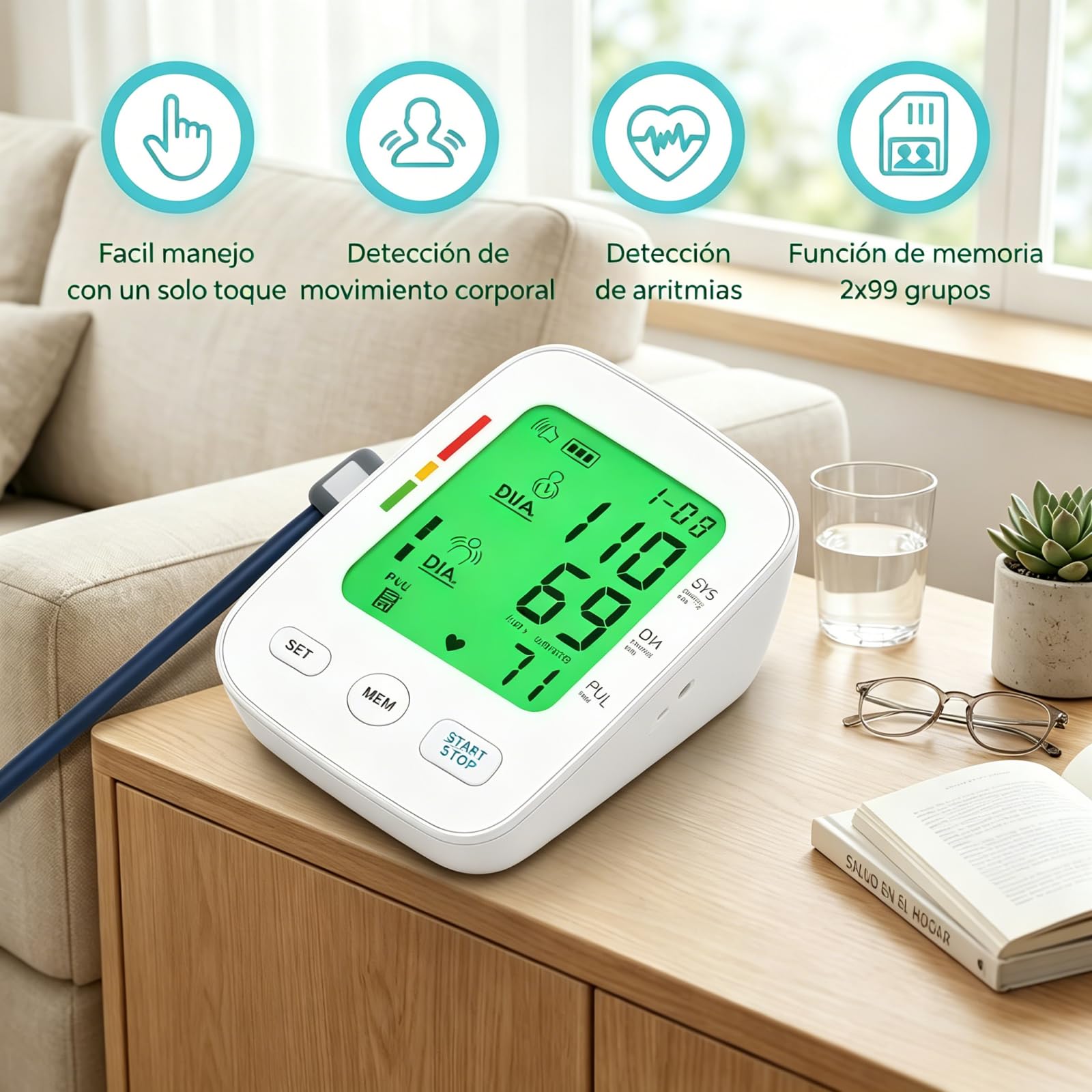 Oryzon Blood Pressure Monitor V1 Pro – Tensiómetro Digital de Brazo con Pantalla LCD, Detección de Arritmias, Brazalete Ajustable, Alimentación USB y Pilas para Seguimiento Diario (1 unidad)
