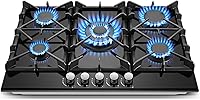 Amzgachfktch 30 Inch Gas Cooktop 5 Burners NG/LPG Convertible Black Tempered Glass with Thermocouple Safety
