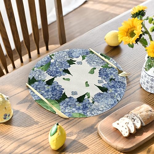 Miniatura 3 de Artoid Mode Juego de 4 manteles individuales redondos de verano de hortensias de acuarela, manteles individuales redondos de verano de 15 pulgadas