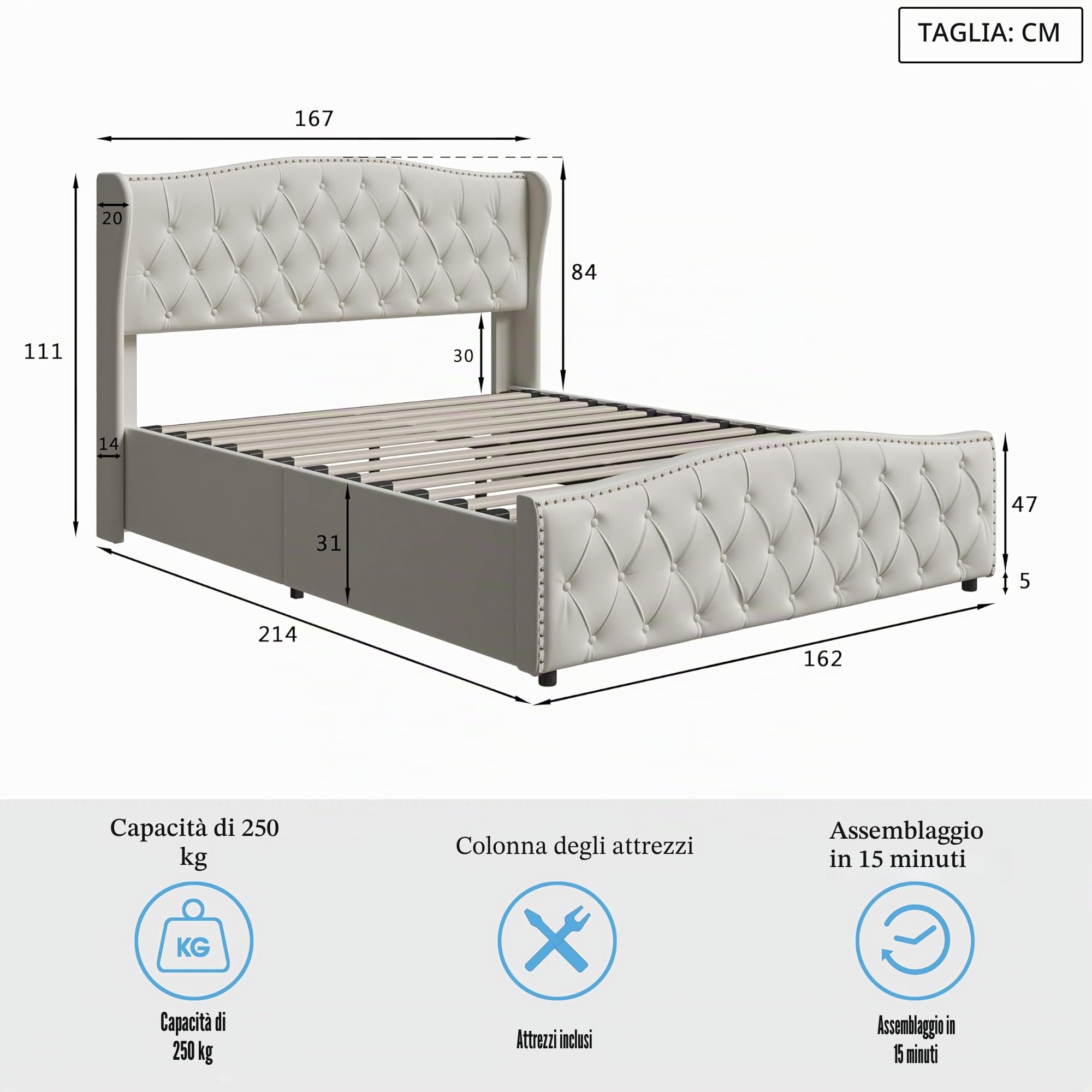 Letto Contenitore 160x200, Letto Matrimoniale con spazio di archiviazione
