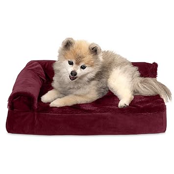 Furhaven Pet 84236402 Merlot Red Deluxe Chaise Lounge Cooling Gel Top Sofa Pet Bed, Small
