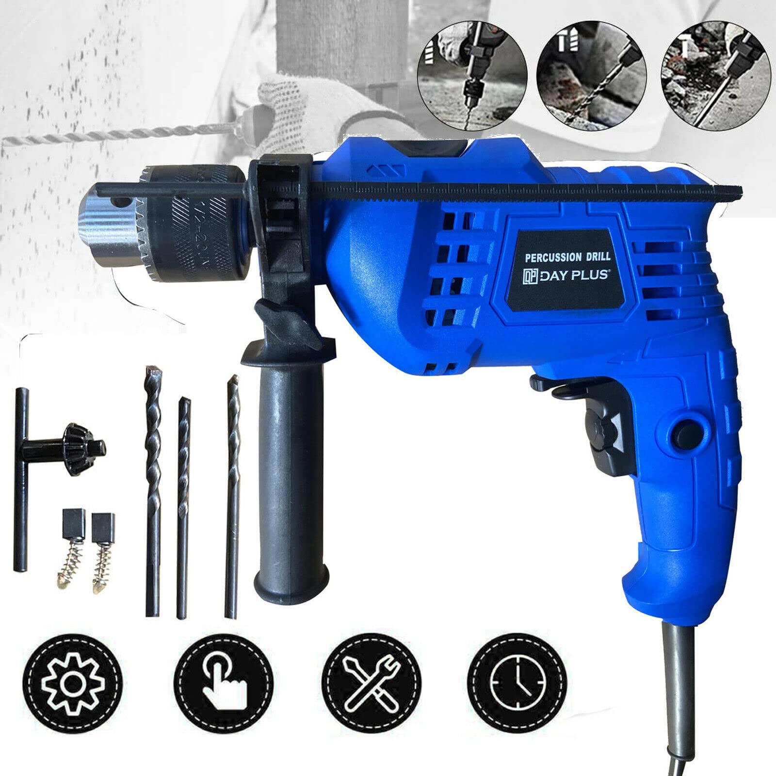 Xinng Impact Drill Electric Hammer Drill 850W Corded Percussion Drill With Drill Bits Set Variable Speed 360° Rotating Handle Lightweight Heavy Duty