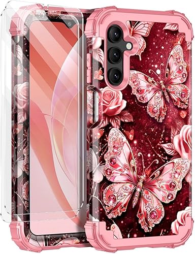 Miniatura 8 de Miqala Funda para Galaxy A14 5G con 2 protectores de pantalla de vidrio templado + 2 protectores de lente de cámara, brilla en la oscuridad, funda