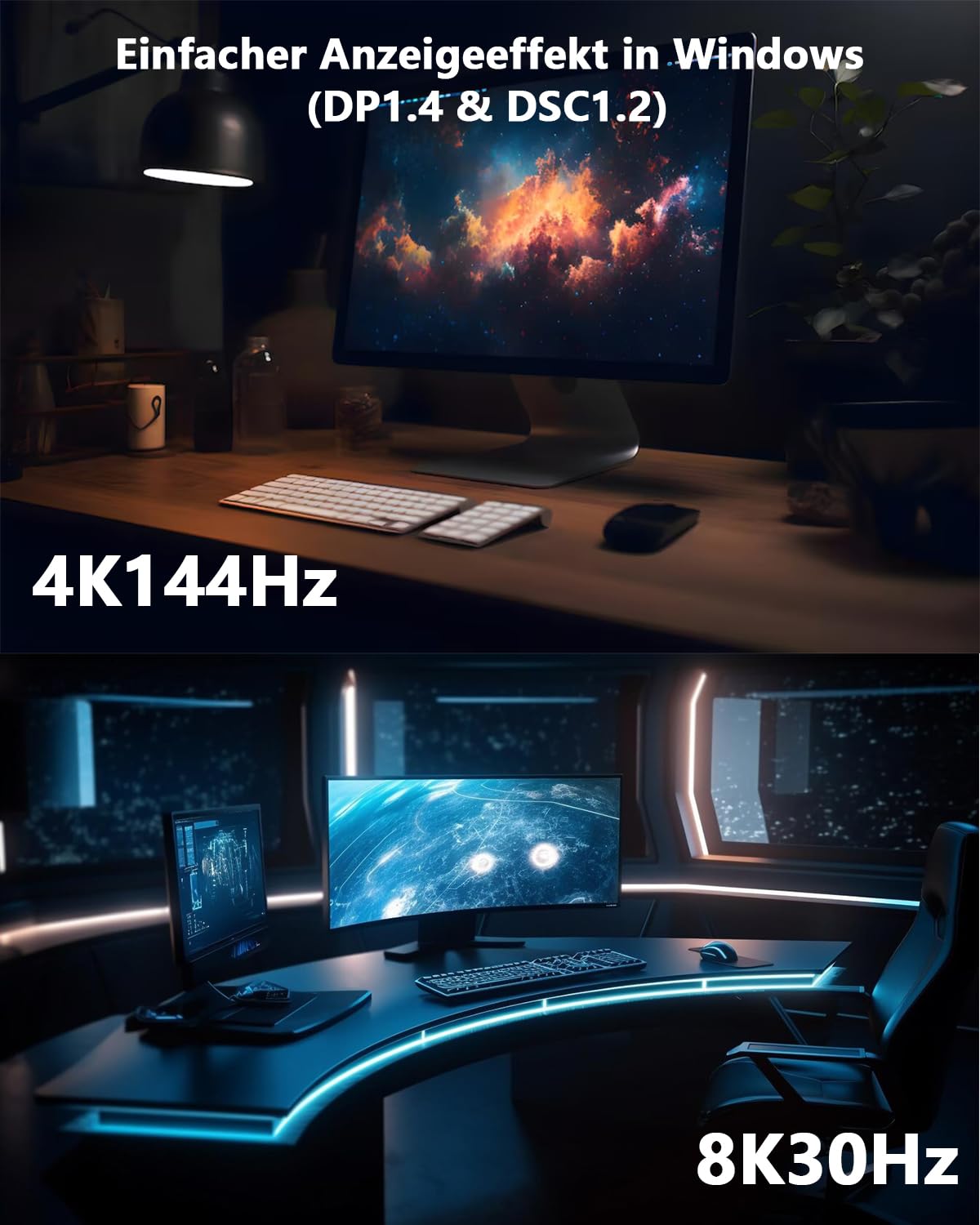 WAVLINK Laptop Docking Station Dreifaches Display (Single 8K@30Hz/4K@144Hz), USB C Dock 125W PD3.1 Pass-Through, 2*HDMI, DP, Ethernet, SD/TF, für Windows