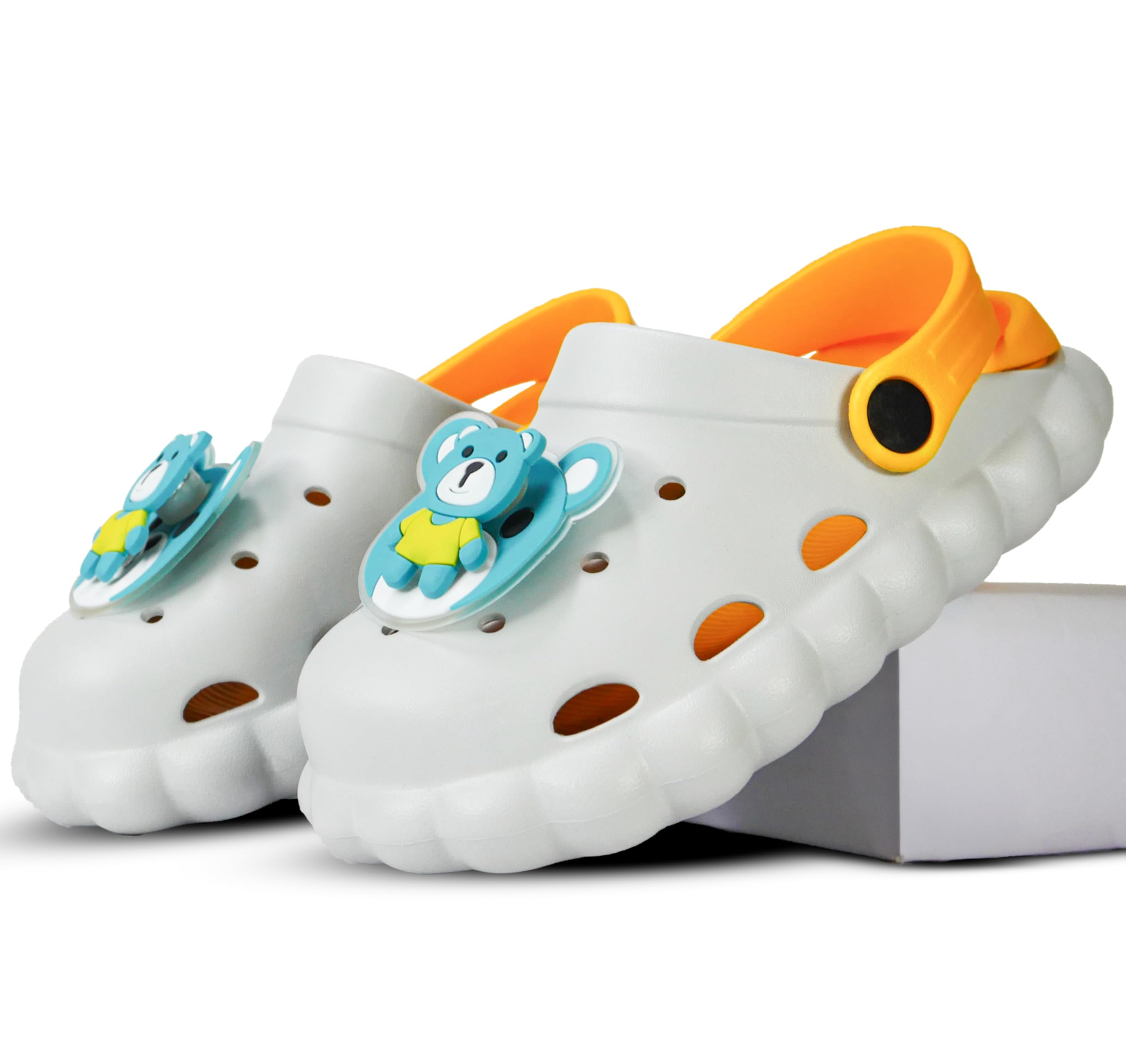 Kids Garden Clogs with Bear Charm, EVA Foam Sandals,Lightweight Kids Slipper, Indoor-Oudoor Play Sandal (Orange, UK Footwear Size System, Little Kid, Age Range, Medium, 3.5 Years, 4 Years)
