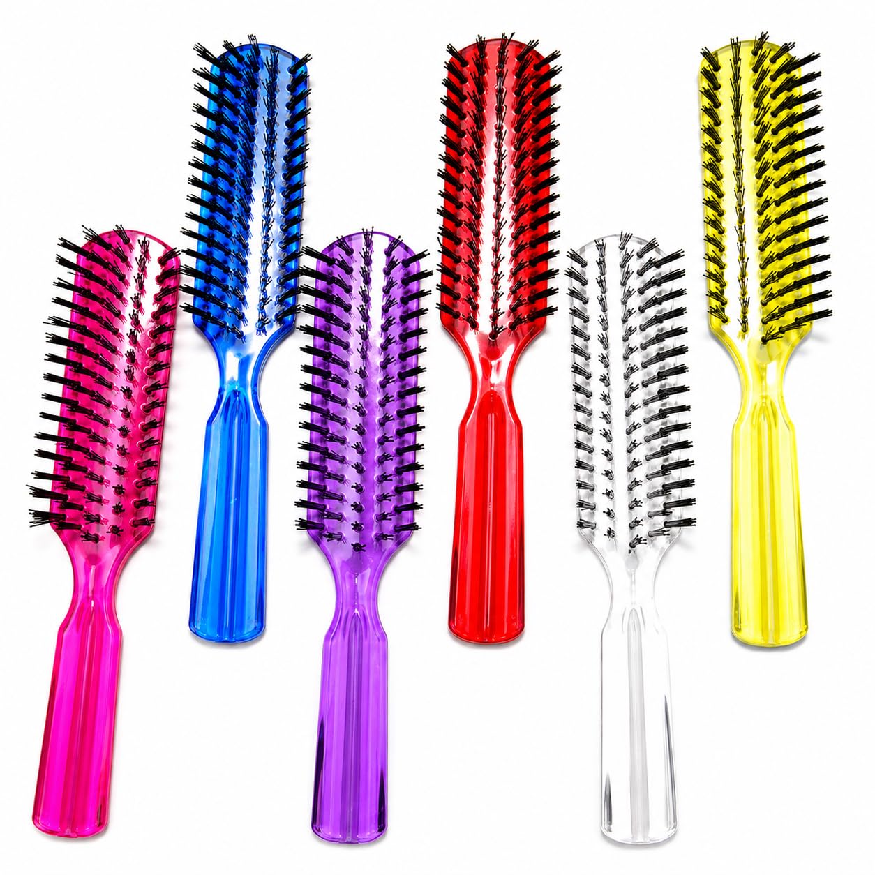 6 Pack Nylon Bristle Hair Brushes 7.5 Inch Pocket Hair Brush Set for Women Men Kids, Travel Hair Brush for Purse, Detangling Brush for Wet & Dry Hair, Assorted Colors