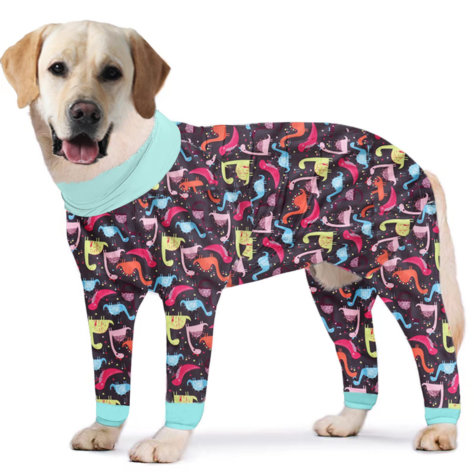 PriPre Dog Surgery Recovery Suit Dinosaur Printed Long Sleeve Shirts Soft Pajamas Onesie Jumpsuit Prevent Licking Dogs Shedding Suit for Large Dogs(