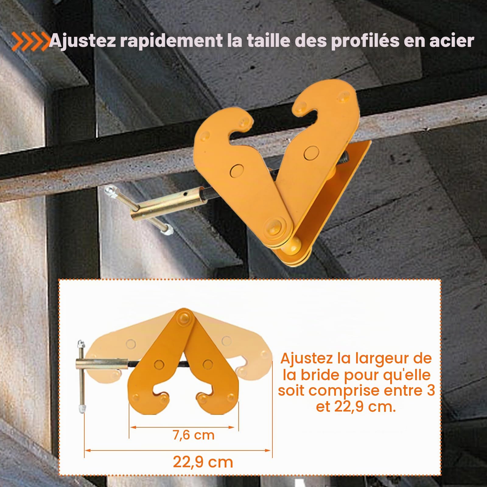 Pince de Levage pour Poutre, Largeur de Bride 75mm- 220mm