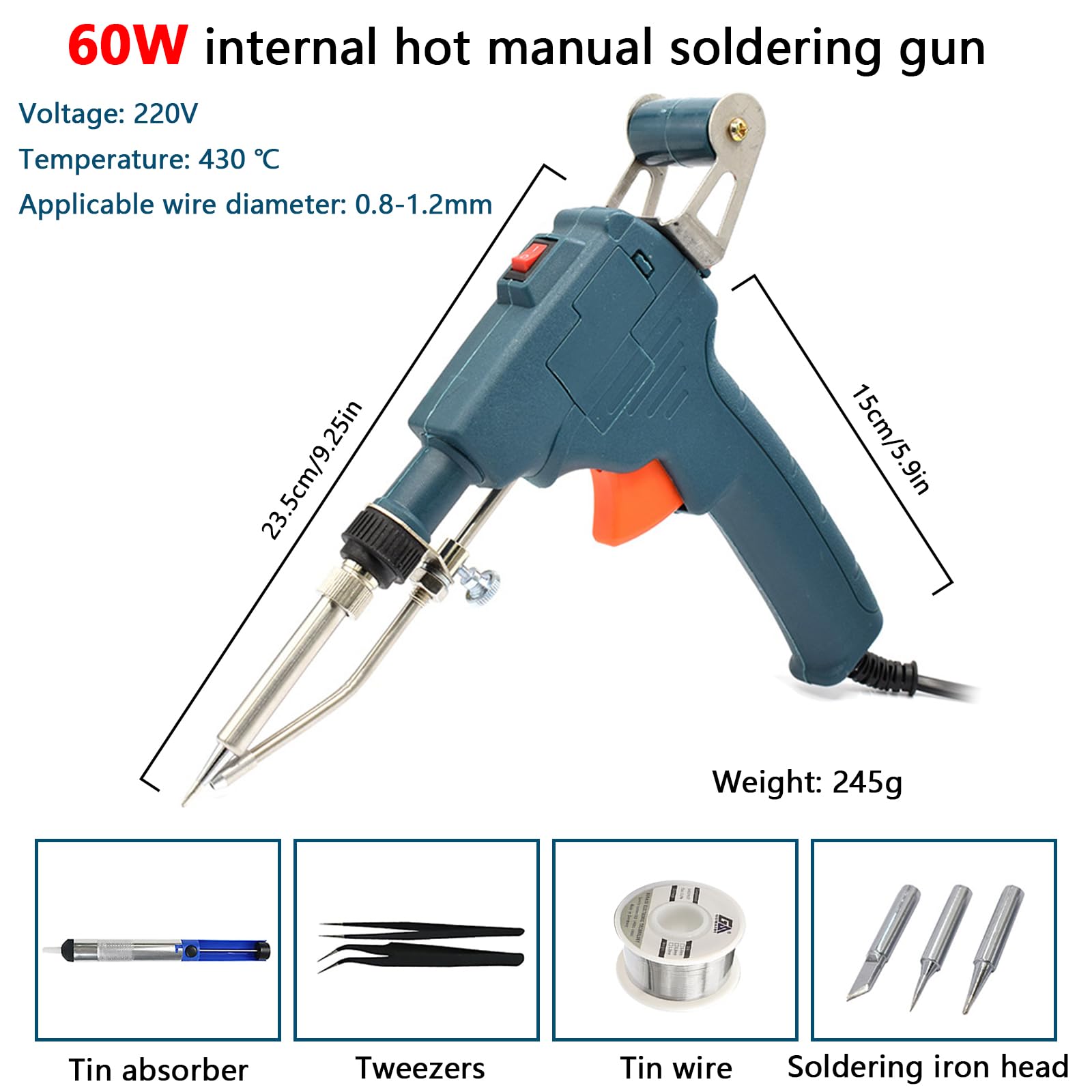 Kit de Soldadores de Estaño 60W, Pistola Manual Estación De Soldador Marco De Estaño Autónomo Funciona Con Una Sola Mano Herramienta De Soldadura para Reparaciones Electrónicas