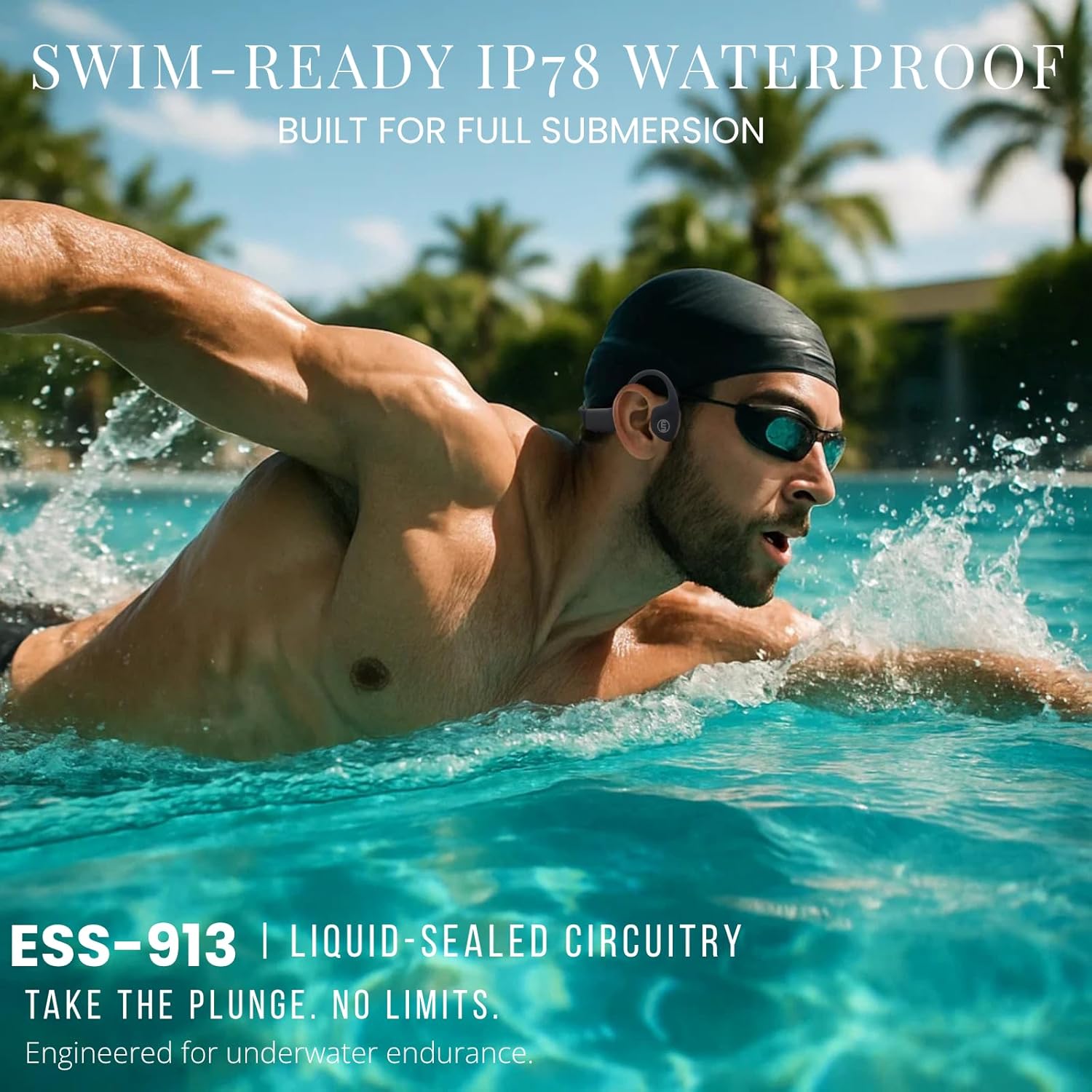 Premium Bone Conduction Headphones – Waterproof IP78, Open-Ear Bluetooth 5.4 with 32GB MP3, Noise-Canceling Mic, AI Voice Control, Luxury Titanium Build for Swimming, Running, and Gym