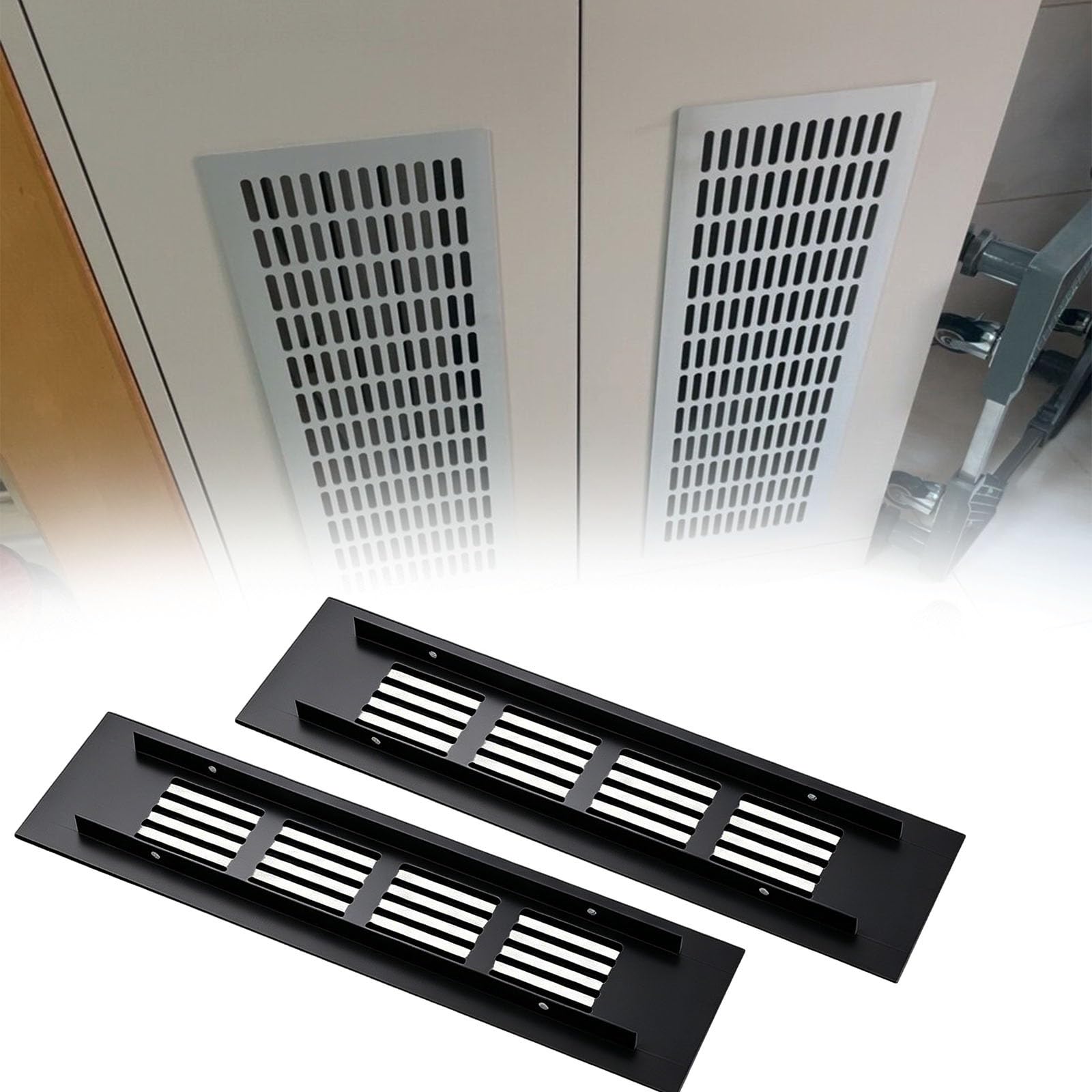 lüftungsgitter 2 Stück Schrank-Entlüftungsöffnungen, 20, 30, 40, 50, 60, 80 Cm Plattenlänge, Lüftungsgitter Aus Aluminiumlegierung Mit Schraube(Black,W 5 CM L 60 CM)