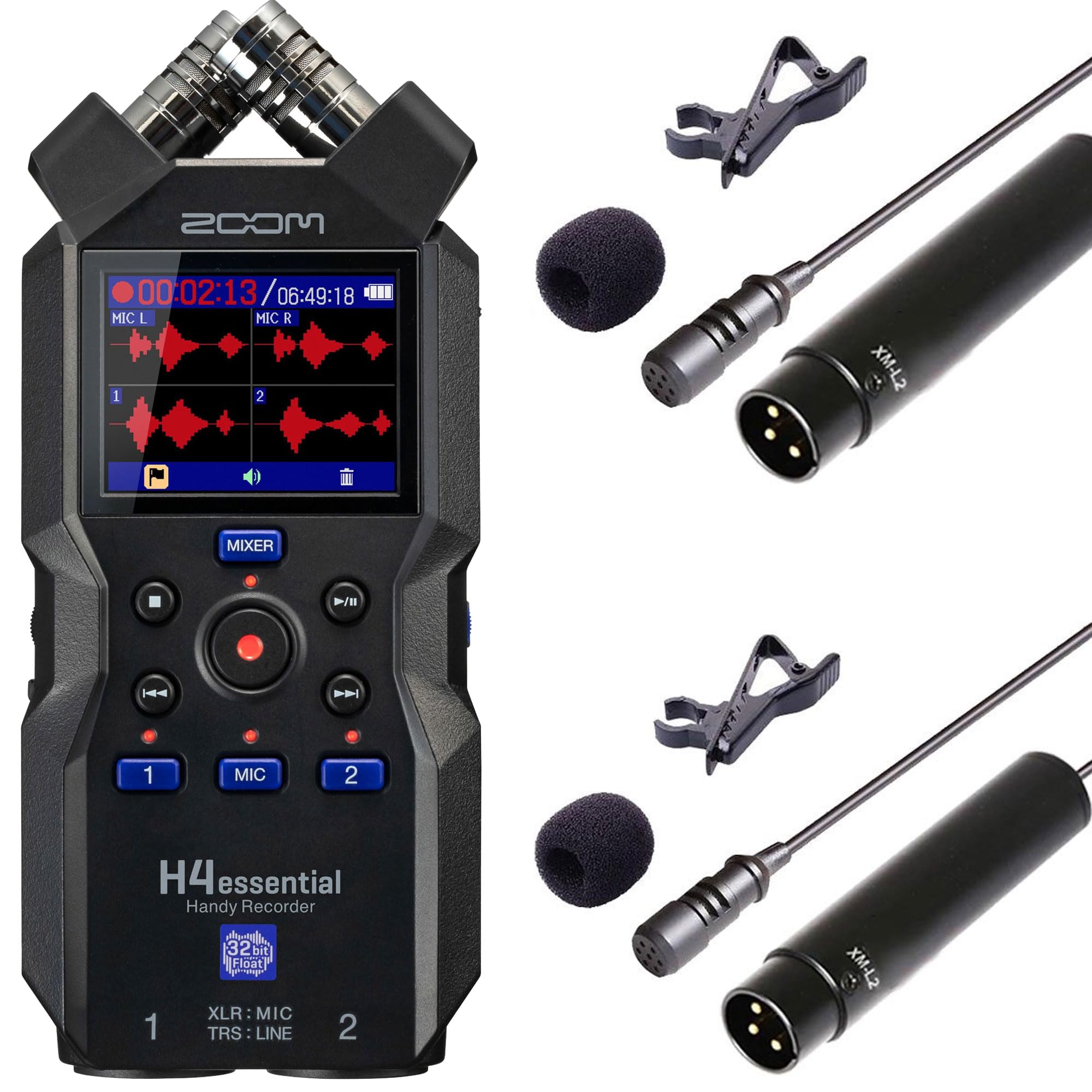 Zoom H4essential 4-Track Handy Recorder with 2X Wired XLR Lavalier Microphone XM-L2