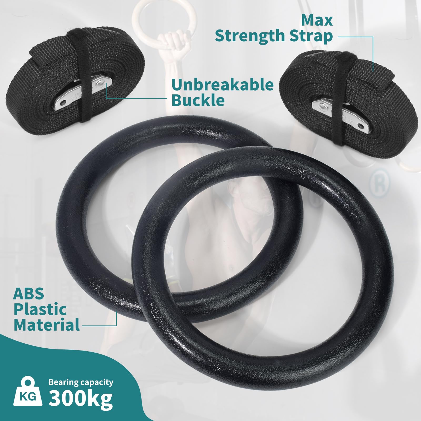 CIMOYBAI ABS-Kunststoff Gymnastikringe aus mit verstellbaren Straps für Calisthenics, Gymnastik, Olympische Ringe Durchmesser 28mm, Cross Fitness Klimmzüge & Krafttraining, Tragfähigkeit 300kg
