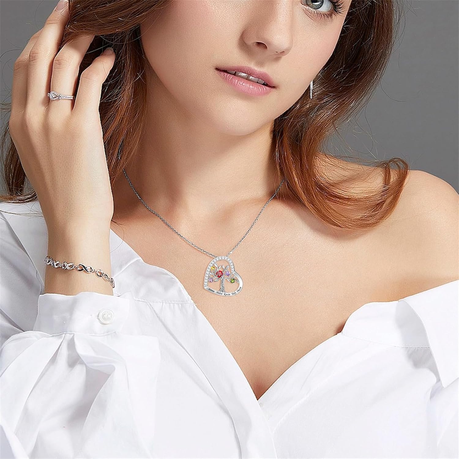 LucySky Custom Birthstone Necklace with 1-5 Birthstones Personalized Mothers Necklace Anniversary Birthday Mothers Day Christmas Gifts for Mom Wife Nana